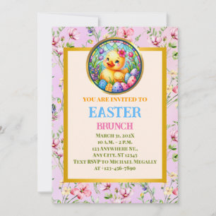 EASTER BRUNCH, Chick, Flowers, and Colourful Eggs  Invitation