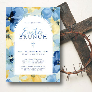  Easter Brunch Christian Spring Floral Blue Invitation
