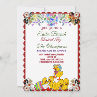 Easter Brunch Decorative Egg Chick Floral Greenery Invitation