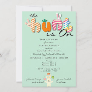Easter Brunch Egg Hunt Bunny Colourful Pastel Mint Invitation