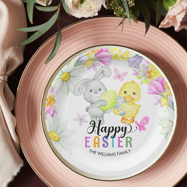 Easter Brunch & Egg Hunt Cute Bunny and Chick  Paper Plate (Creator Uploaded)