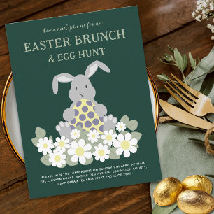 Easter Brunch Egg Hunt Cute Bunny Floral Invitation