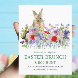 Easter Brunch Egg Hunt Cute Bunny Floral Invitation Postcard