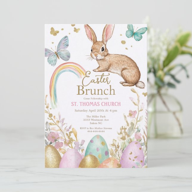 Easter brunch egg hunt easter bunny party invitation (Standing Front)
