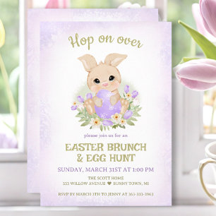 Easter Brunch Egg Hunt Purple Cute Bunny Invitation
