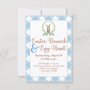 Easter Brunch & Egg Hunt Rabbit Gingham Plaid Blue Invitation