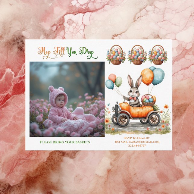 Easter Brunch & Egg Hunt | Spring Bunny Carrot Car Invitation Postcard (Easter Brunch & Egg Hunt | Spring Bunny Carrot Car Invitation Postcard)