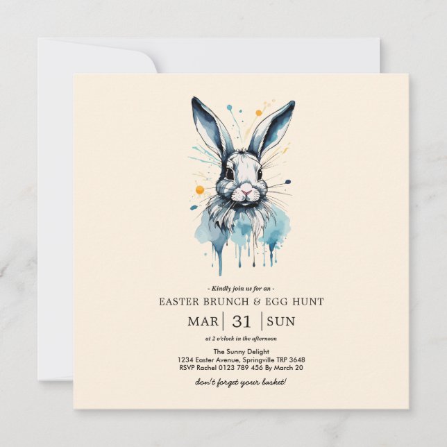 Easter Brunch & Egg Hunt | Water colour Bunny (Front)
