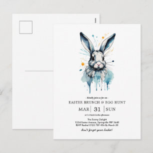Easter Brunch & Egg Hunt   Water colour Bunny Holiday Postcard