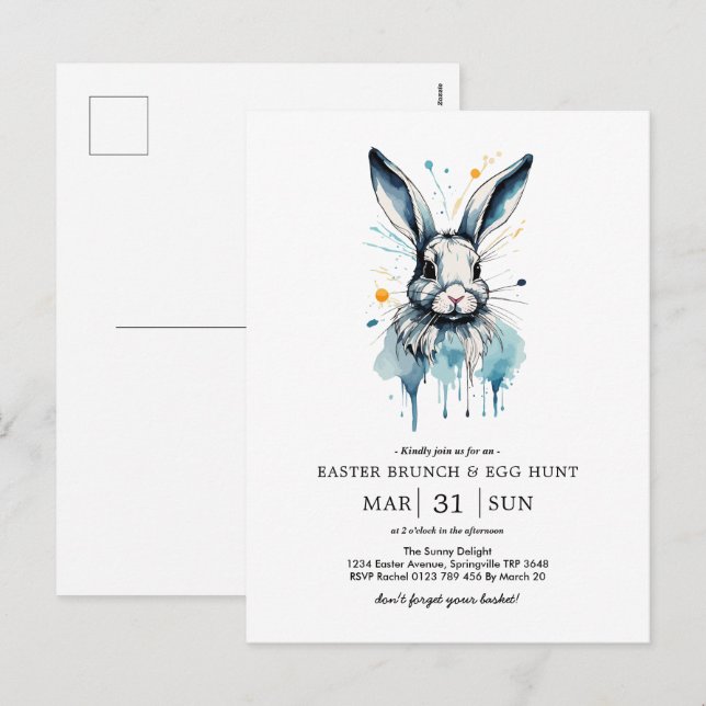 Easter Brunch & Egg Hunt | Water colour Bunny Holiday Postcard (Front/Back)