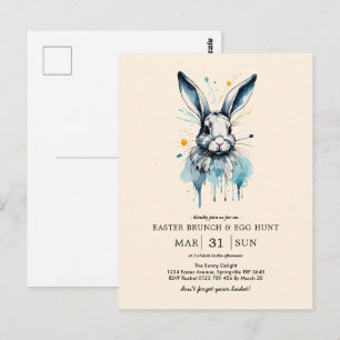 Easter Brunch & Egg Hunt Water colour Bunny Postcard