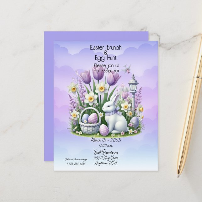 Easter Brunch & Egg Hunt White and Purple (Front/Back In Situ)