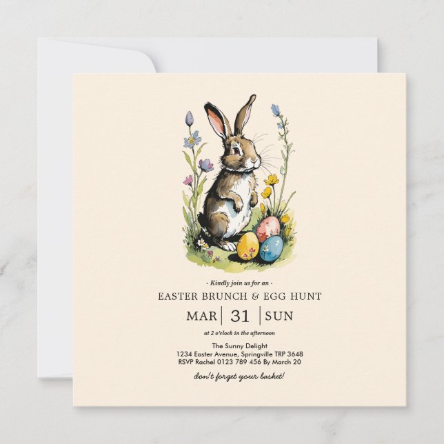 Easter Brunch & Egg Hunt | Wildflower Bunny Invitation (Front)