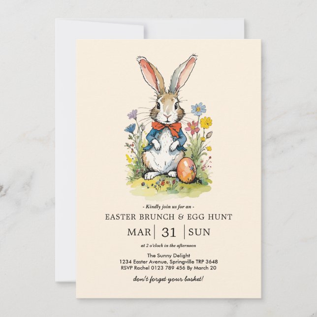 Easter Brunch & Egg Hunt | Wildflower Bunny Invitation (Front)