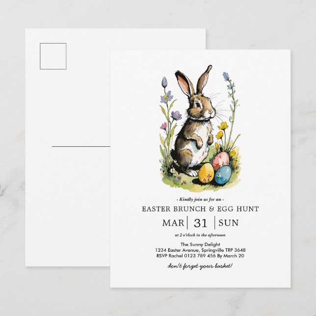 Easter Brunch & Egg Hunt | Wildflower Bunny Invitation Postcard (Front/Back)