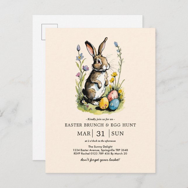 Easter Brunch & Egg Hunt | Wildflower Bunny Invitation Postcard (Front/Back)