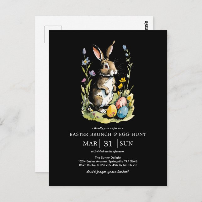 Easter Brunch & Egg Hunt | Wildflower Bunny Postcard (Front/Back)