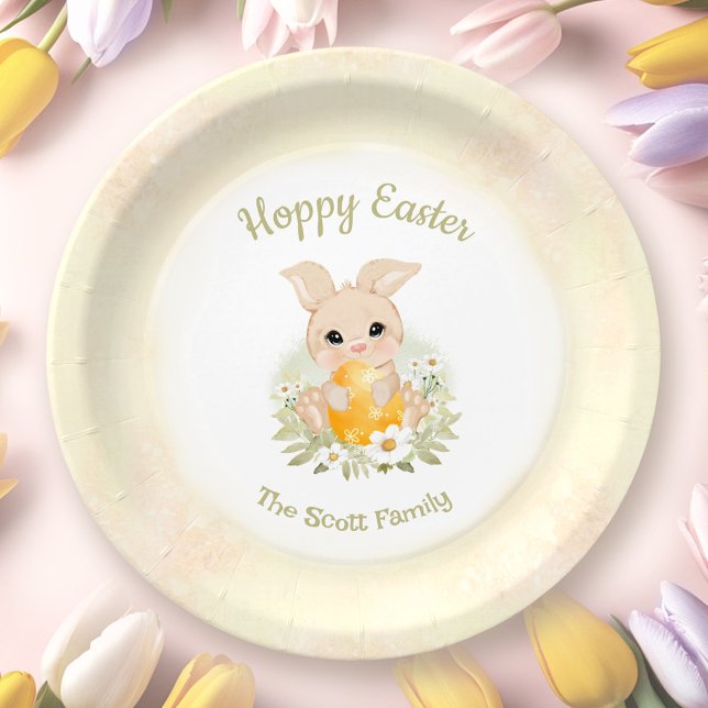 Easter Brunch Egg Hunt Yellow Bunny Family Name Paper Plate (Easter Brunch Egg Hunt Yellow Bunny Family Name Paper Plates)