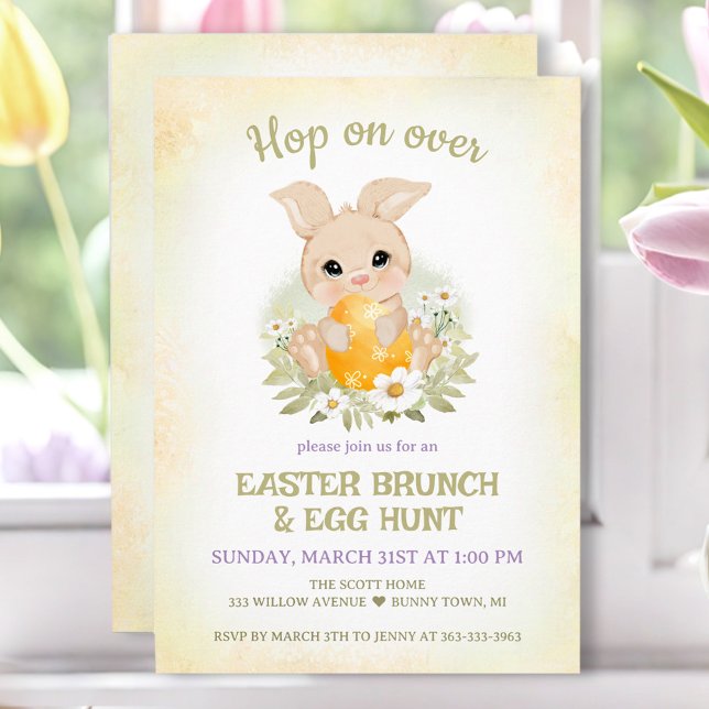 Easter Brunch Egg Hunt Yellow Cute Bunny Invitation (Easter Brunch Egg Hunt Yellow Cute Bunny Invitation)