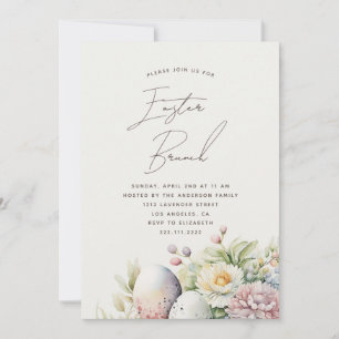 Easter brunch. Elegant watercolor floral and egg Holiday Card