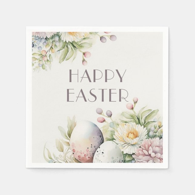 Easter brunch. Elegant watercolor floral and egg  Napkin (Front)