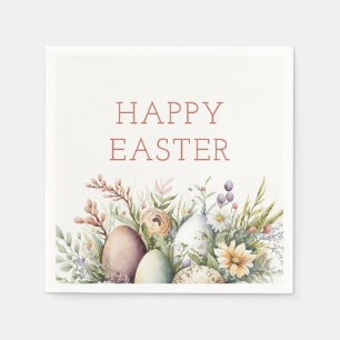 Easter brunch. Elegant watercolor floral and egg  Napkin