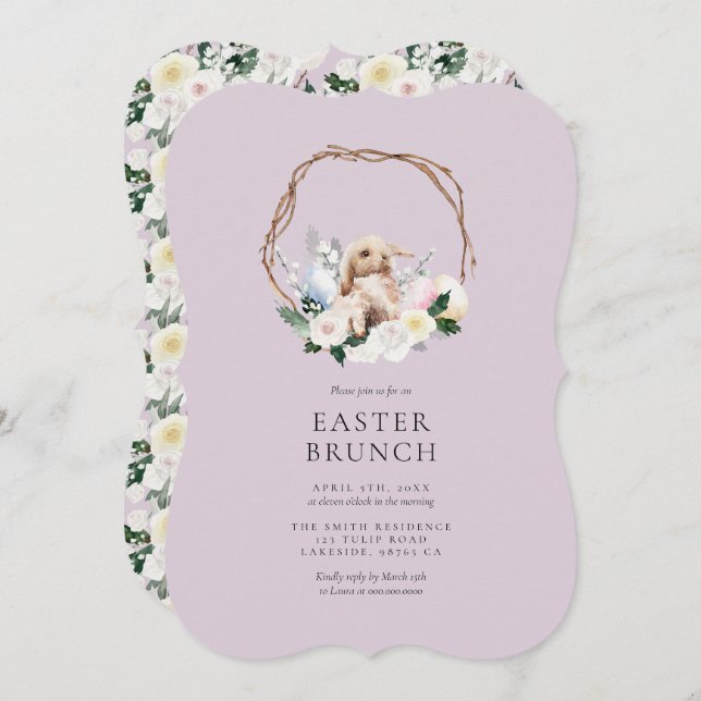 Easter Brunch Floral Bunny Wreath Invitation (Front/Back)