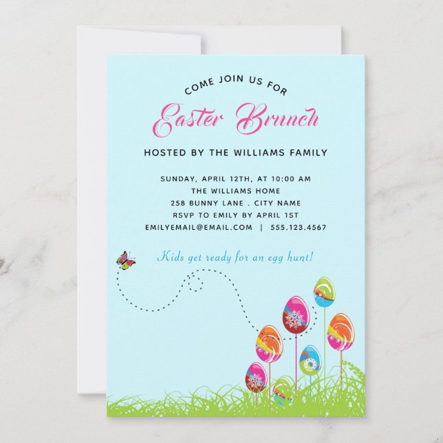 Easter Brunch Floral Eggs Modern Custom Invitation (Front)