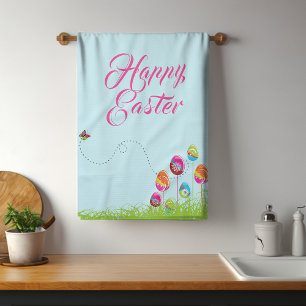 Easter Brunch Floral Eggs Modern Tea Towel