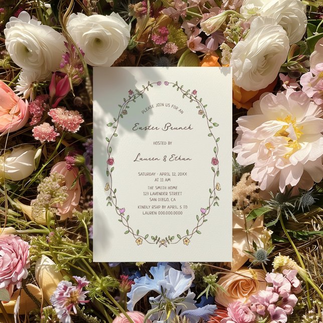 Easter Brunch Hand Drawn Floral Wreath Invitation (Creator Uploaded)