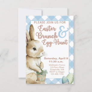 Easter Brunch Invitation, Blue Gingham, Watercolor Invitation