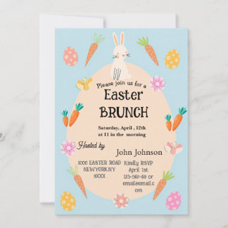Easter Brunch Invitation | Cute Pastel Bunny & Egg