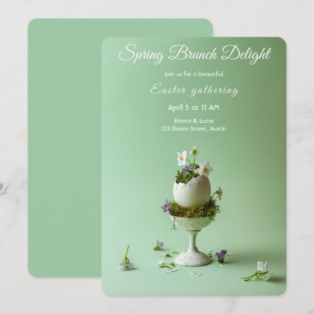 Easter Brunch Invitation Floral Egg Spring Elegant (Front/Back)