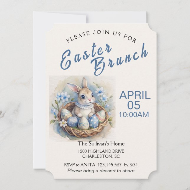 Easter Brunch Invitation with Easter Rabbit.  (Front)