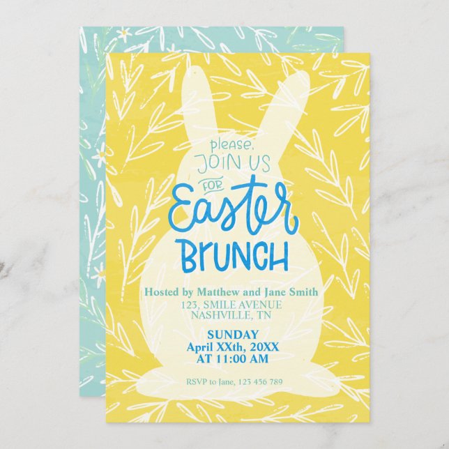 Easter Brunch Party Invitation Editable Template (Front/Back)
