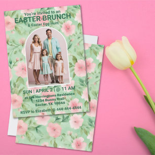 Easter Brunch Photo Pastel Pink & Green Florals Invitation