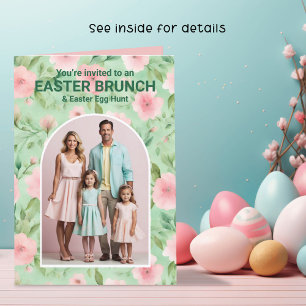 Easter Brunch Photo Pastel Pink & Green Florals Invitation