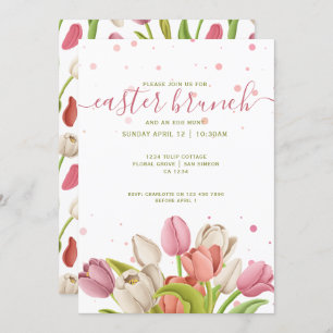 Easter Brunch Pink White Tulips Spring Flowers Invitation