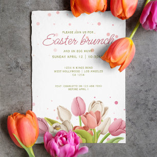Easter Brunch Pink White Tulips Spring Flowers Invitation