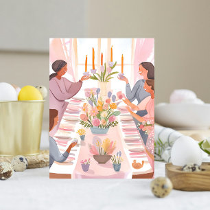 Easter Brunch Watercolor Family Meal Handmade Holiday Postcard
