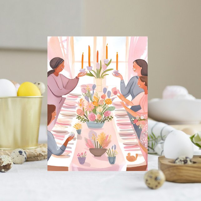 Easter Brunch | Watercolor Family Meal Handmade Holiday Postcard (Creator Uploaded)