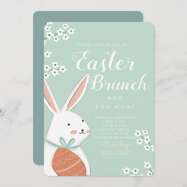 Easter Brunch White Bunny and Egg Invitation (Front/Back)