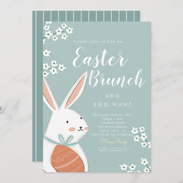 Easter Brunch White Bunny and Egg  Invitation (Front/Back)
