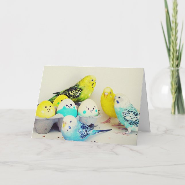 Easter Budgies Holiday Card (Front)