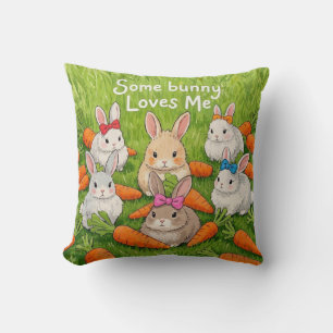 Easter Bunnies and Carrots Cushion