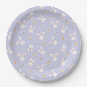 Easter Bunnies and Carrots Lavender Spring Paper Plate