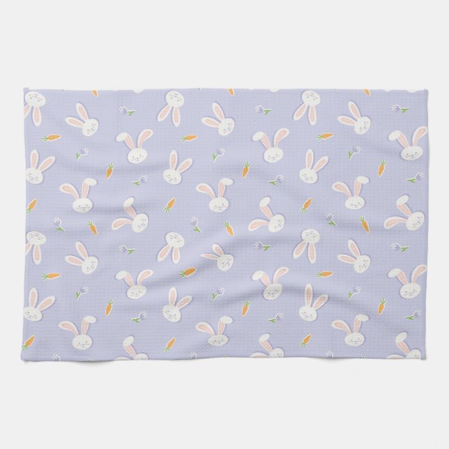 Easter Bunnies and Carrots Lavender Spring Tea Towel (Horizontal)