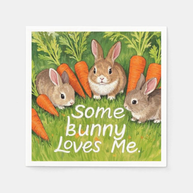 Easter Bunnies and Carrots  Napkin (Front)