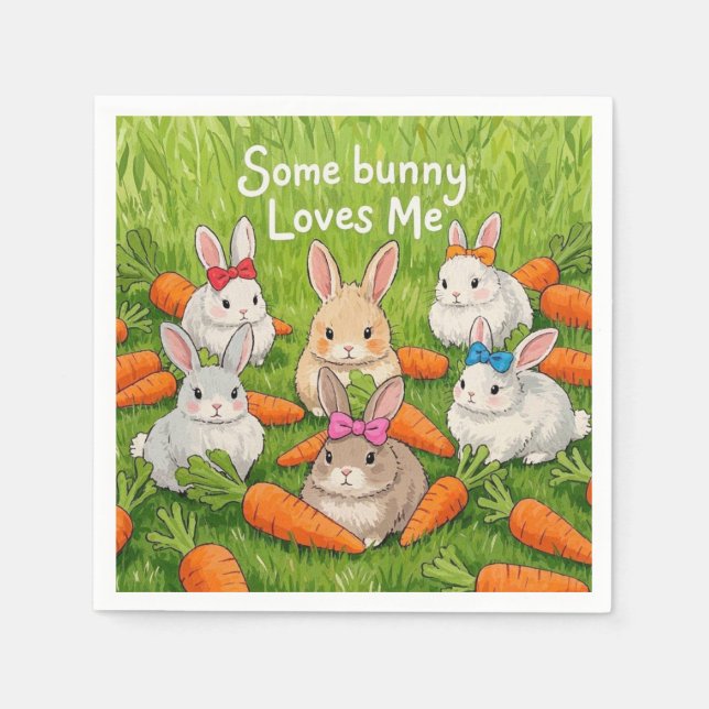 Easter Bunnies and Carrots  Napkin (Front)
