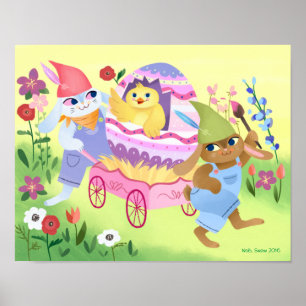 Easter Bunnies and Chick Art Print